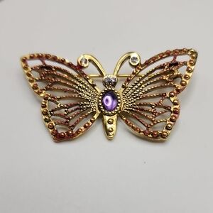 Elegant Gold and Purple Butterfly Brooch